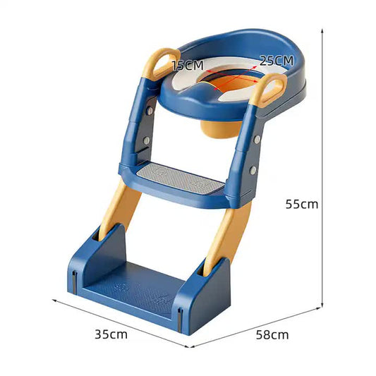 Grey foldable children's toilet trainer seat with ladder and anti-slip footrests