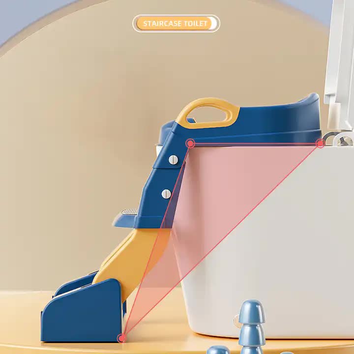 Grey foldable children's toilet trainer seat with ladder and anti-slip footrests