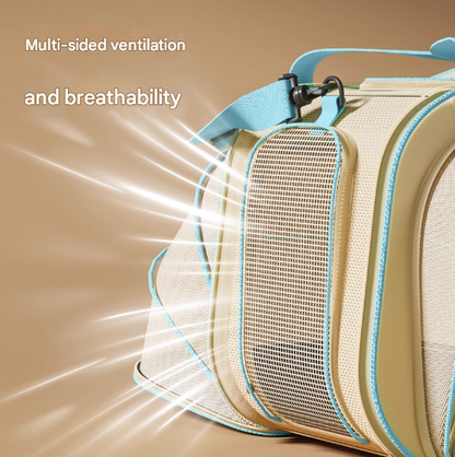 Portable cat backpack pet carrier with mesh panels, top opening and shoulder straps