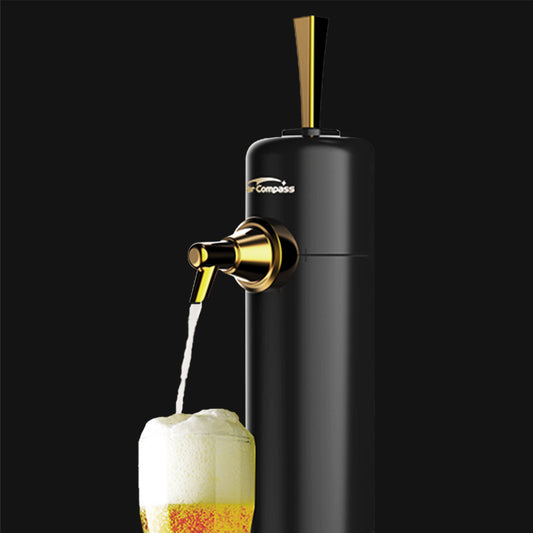 Black portable beer foam dispenser with tap-style lever and cooling system