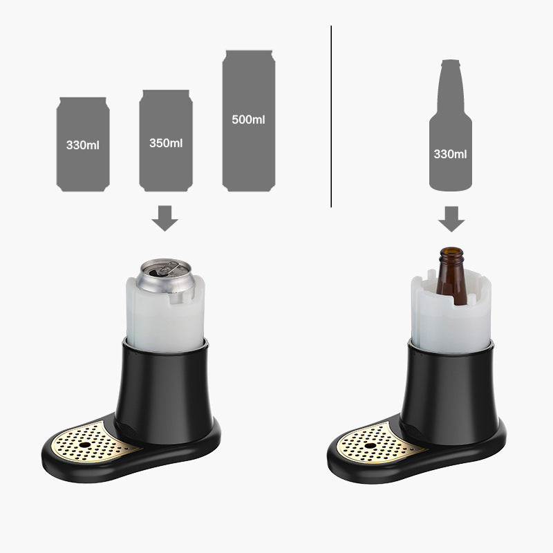 Black portable beer foam dispenser with tap-style lever and cooling system