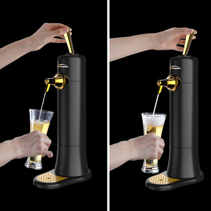 Black portable beer foam dispenser with tap-style lever and cooling system