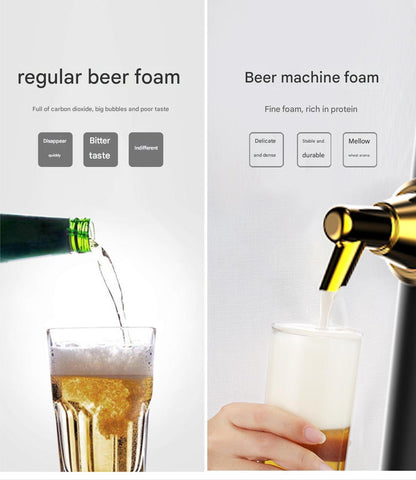 Black portable beer foam dispenser with tap-style lever and cooling system