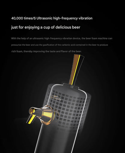 Black portable beer foam dispenser with tap-style lever and cooling system