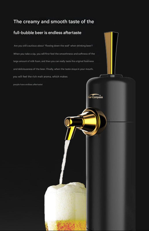 Black portable beer foam dispenser with tap-style lever and cooling system