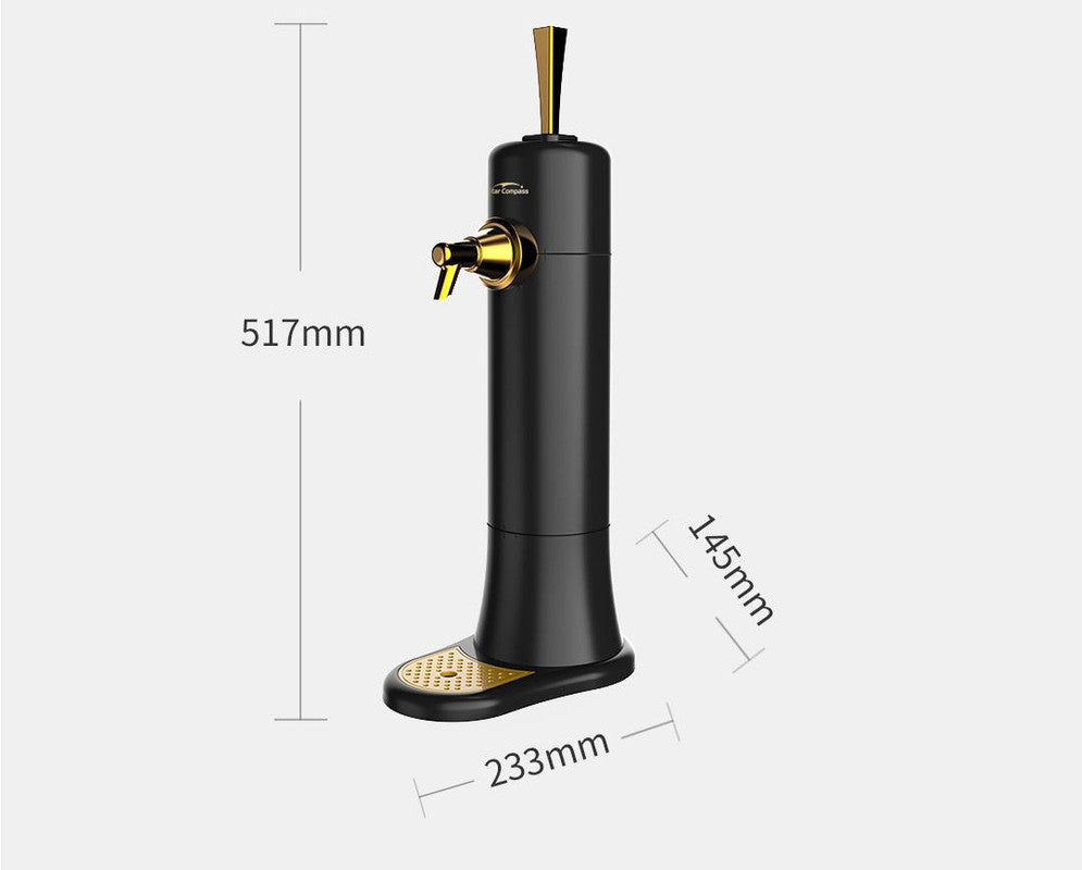 Black portable beer foam dispenser with tap-style lever and cooling system