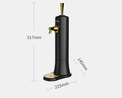 Black portable beer foam dispenser with tap-style lever and cooling system