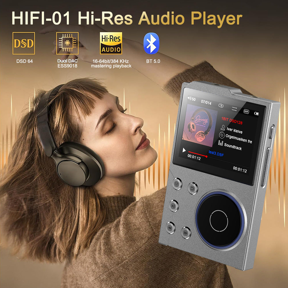 Black portable hi-res digital audio player with scroll wheel and screen