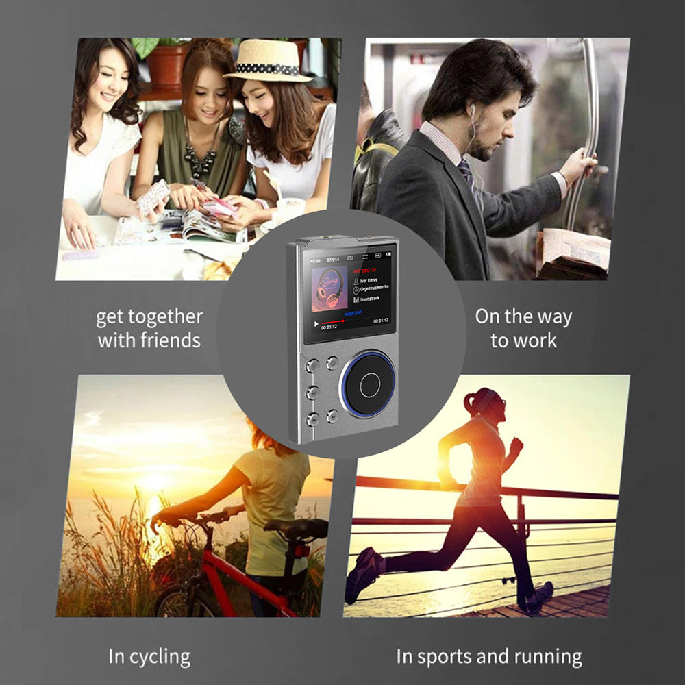 Black portable hi-res digital audio player with scroll wheel and screen