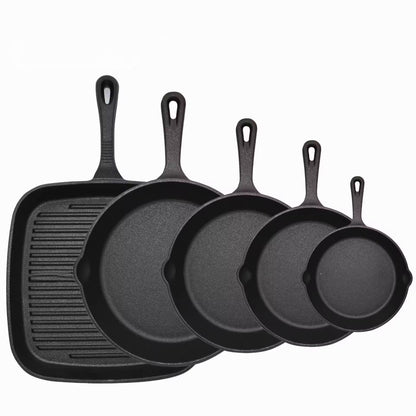 Heavy duty cast iron skillet and grill pan set with vintage-style finish