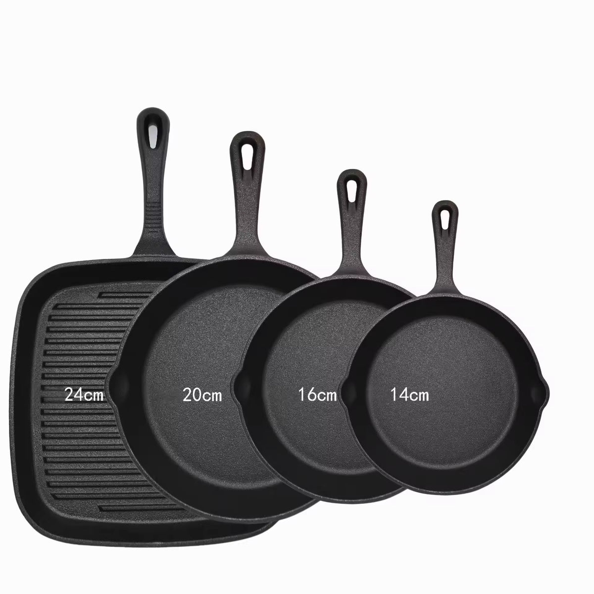Heavy duty cast iron skillet and ribbed grill pan set with vintage style