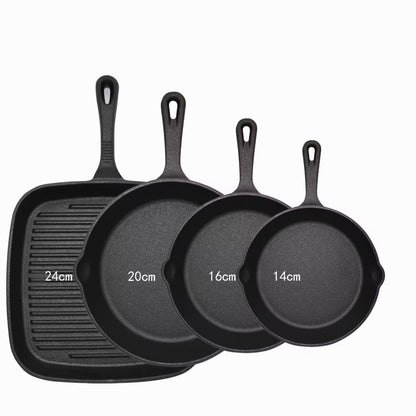 Heavy duty cast iron skillet and ribbed grill pan set with vintage style