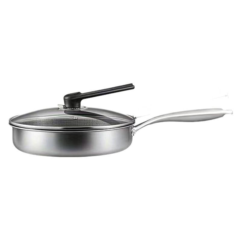 28cm stainless steel frying pan with honeycomb surface and glass lid