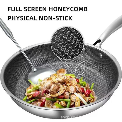 28cm stainless steel frying pan with honeycomb surface and glass lid