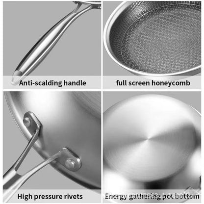 28cm stainless steel frying pan with honeycomb surface and glass lid