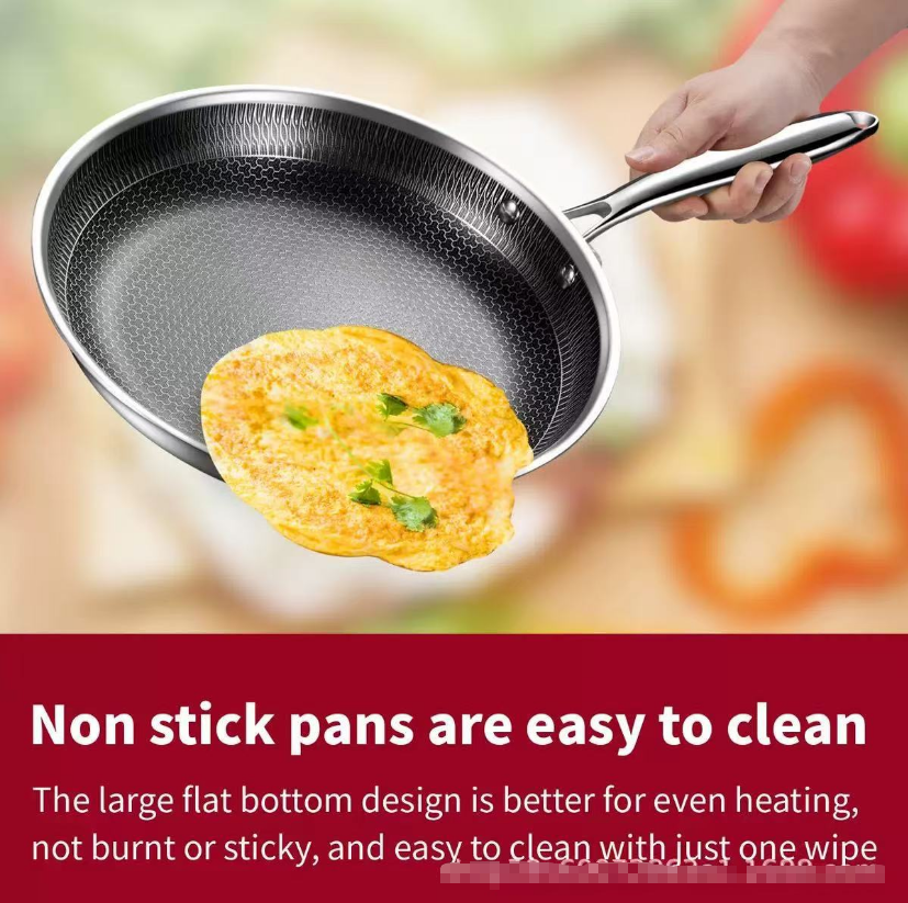 28cm stainless steel frying pan with honeycomb surface and glass lid