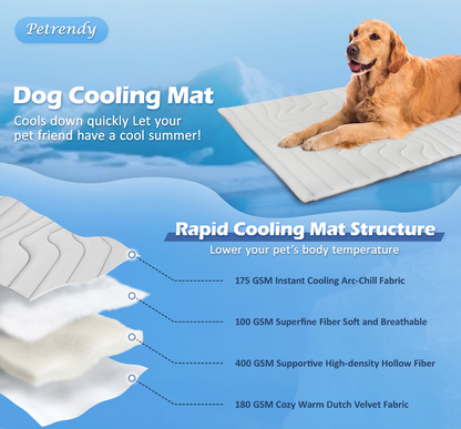 Extra large reversible dog cooling mat in grey laid on a hard floor