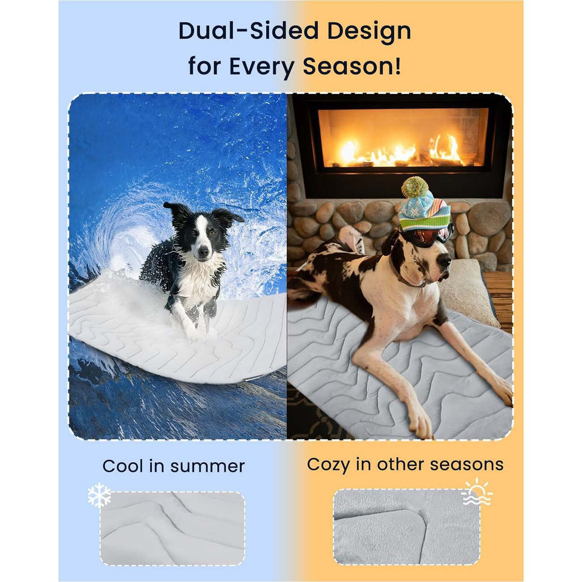 Extra large reversible dog cooling mat in grey laid on a hard floor