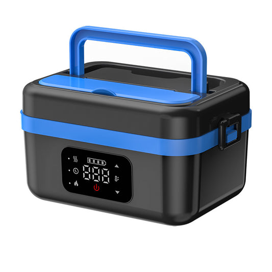 Black and blue 1L wireless waterless heated lunch box with stainless steel liner