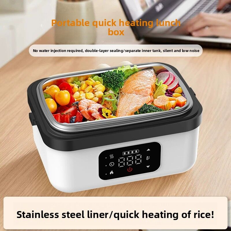 Black and blue 1L wireless waterless heated lunch box with stainless steel liner