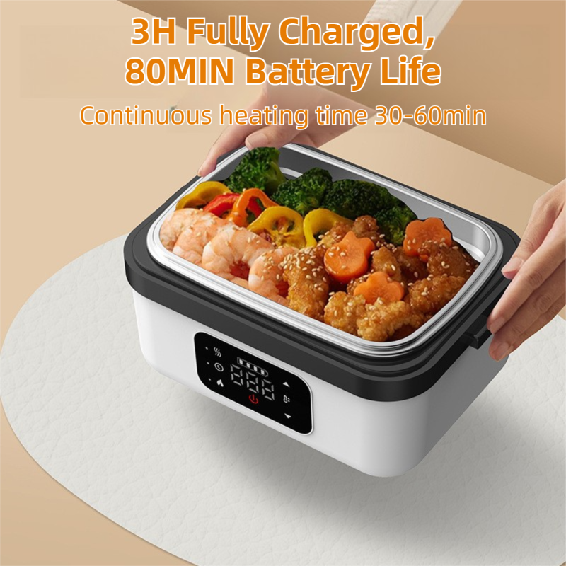 Black and blue 1L wireless waterless heated lunch box with stainless steel liner