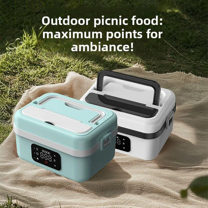 Black and blue 1L wireless waterless heated lunch box with stainless steel liner