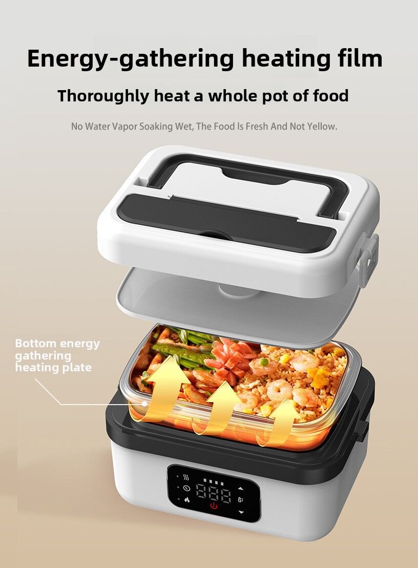 Black and blue 1L wireless waterless heated lunch box with stainless steel liner
