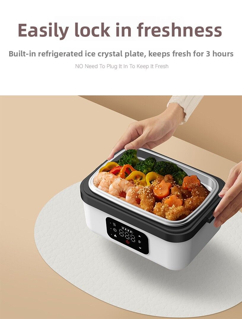 Black and blue 1L wireless waterless heated lunch box with stainless steel liner