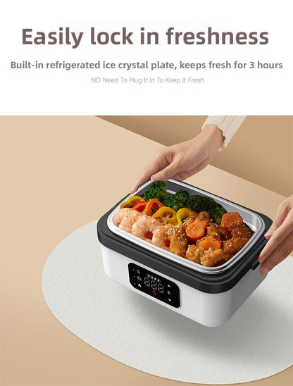 Black and blue 1L wireless waterless heated lunch box with stainless steel liner