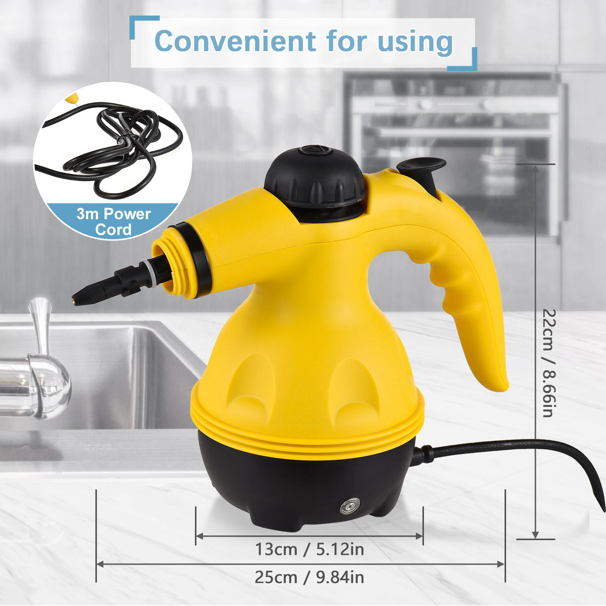 Handheld steam cleaner with brush accessories cleaning bathroom tile grout