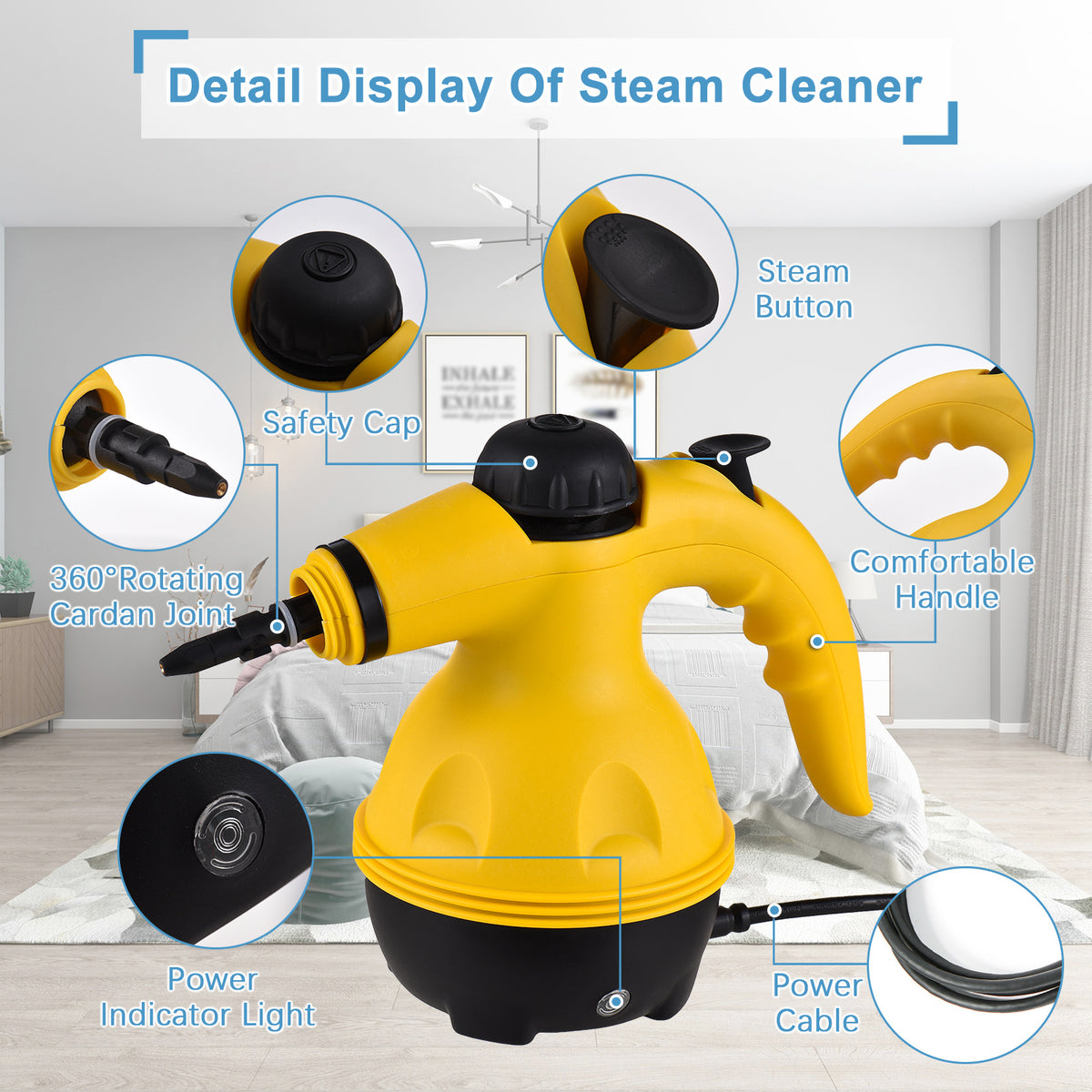 Handheld steam cleaner with brush accessories cleaning bathroom tile grout
