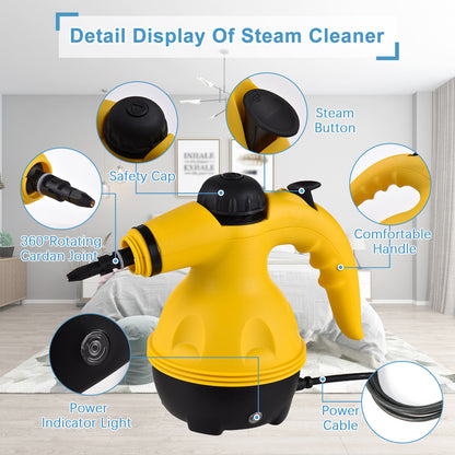 Handheld steam cleaner with brush accessories cleaning bathroom tile grout