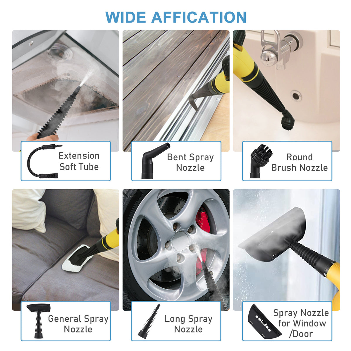 Handheld steam cleaner with brush accessories cleaning bathroom tile grout