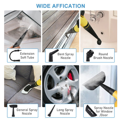 Handheld steam cleaner with brush accessories cleaning bathroom tile grout