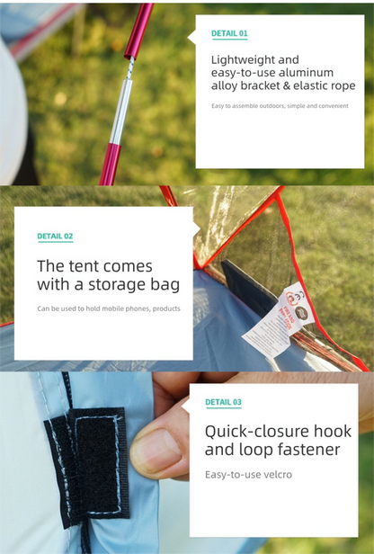 Khaki off-ground camping tent canopy with mosquito net over a camp cot