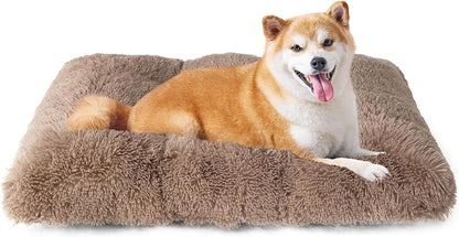 Brown XXL faux fur pet bed mat with plush surface and non-slip backing