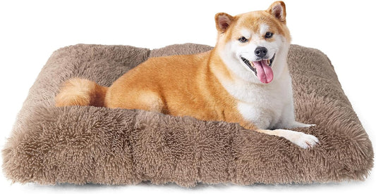 Brown XXL faux fur pet bed mat with plush surface and non-slip backing