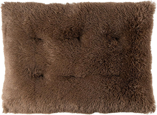 Extra large dark brown plush pet mat laid flat on a floor