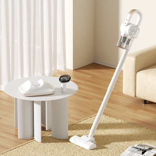 White cordless UV mite remover vacuum set with floor brush and mite head