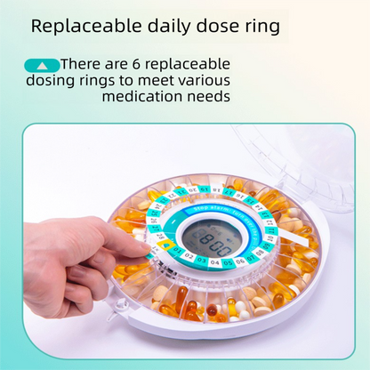 Automatic rotating pill dispenser with digital display and alarm controls