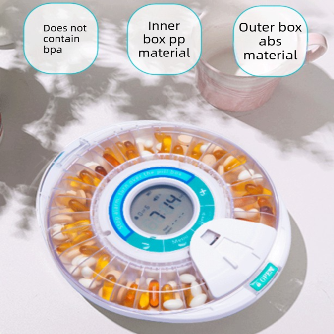 Automatic rotating pill dispenser with digital display and alarm controls