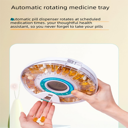 Automatic rotating pill dispenser with digital display and alarm controls