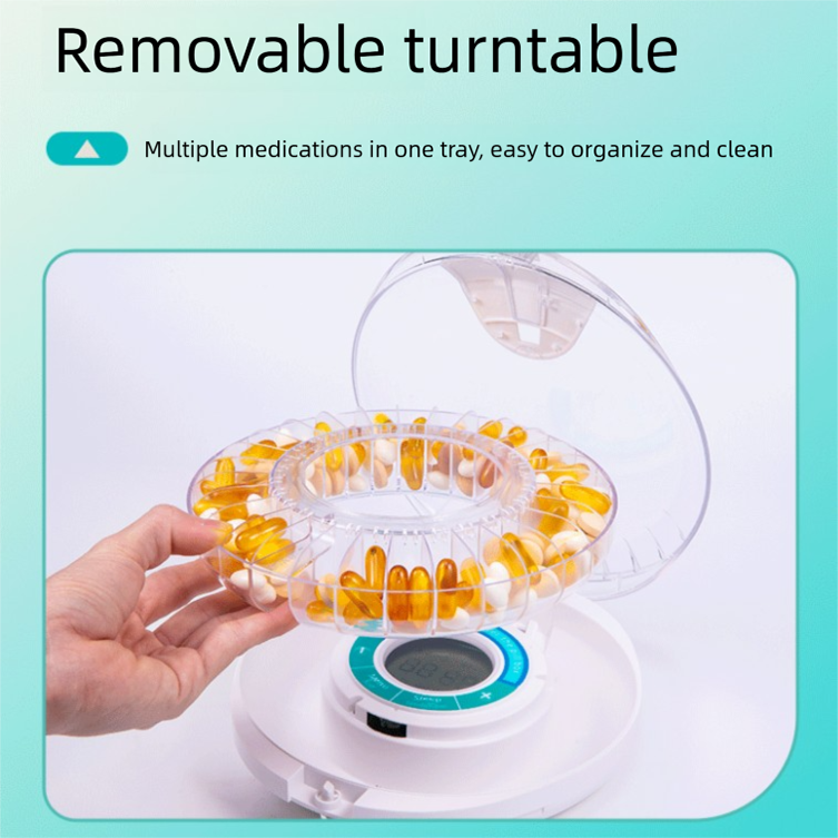 Automatic rotating pill dispenser with digital display and alarm controls