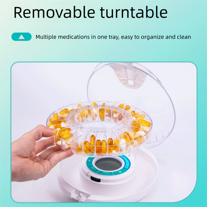 Automatic rotating pill dispenser with digital display and alarm controls