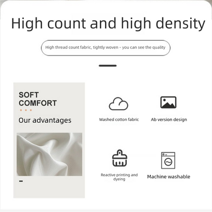 Light grey washed cotton bedding set made up on a bed