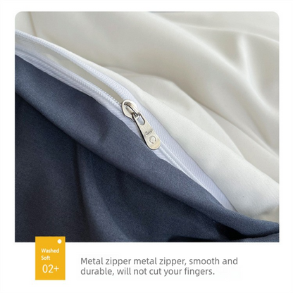 Dark gray and light gray washed cotton bedding set with duvet cover, fitted sheet and two pillowcases