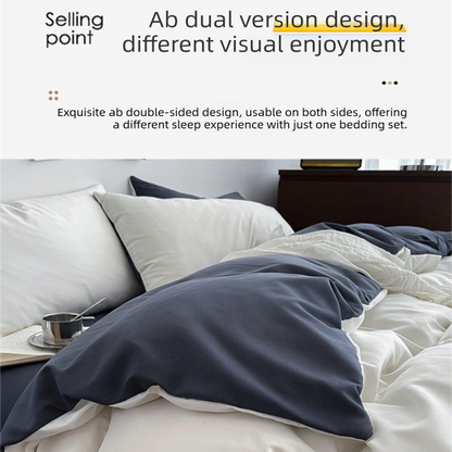 Dark gray and light gray washed cotton bedding set with duvet cover, fitted sheet and two pillowcases