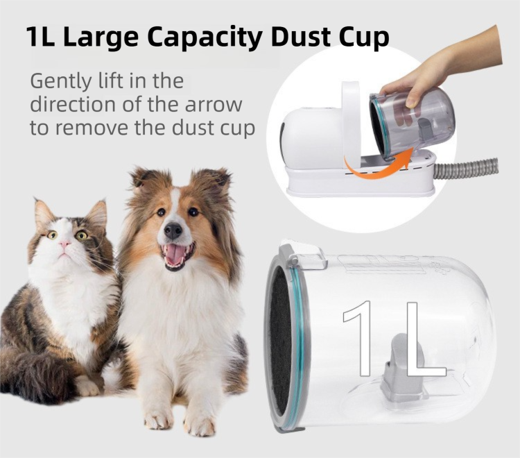 White 7-in-1 pet grooming vacuum kit with attachments and dust cup