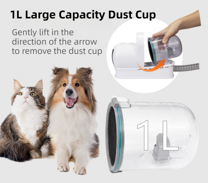 White 7-in-1 pet grooming vacuum kit with attachments and dust cup