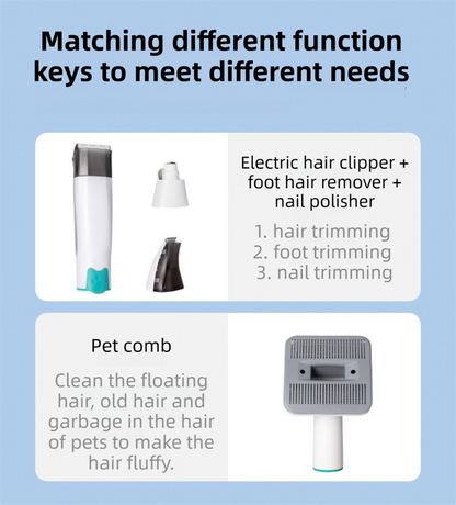 White 7-in-1 pet grooming vacuum kit with attachments and dust cup